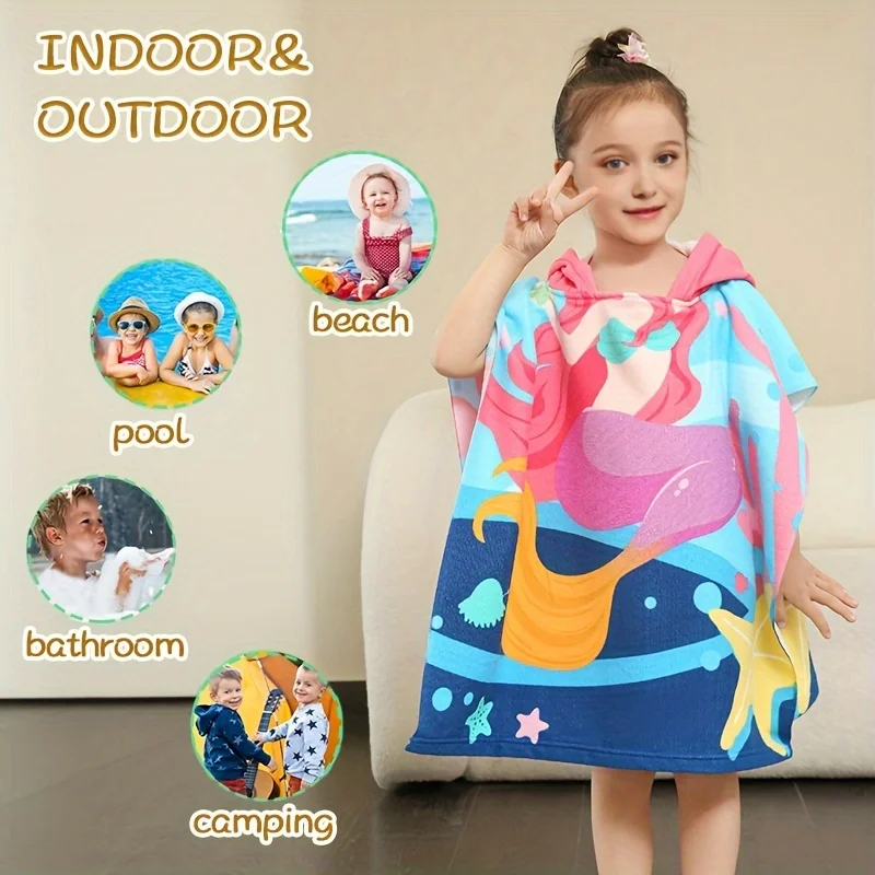Hot fashion custom high quality cartoon print breathable comfortable microfiber children beach surfing hooded pongee bath towel