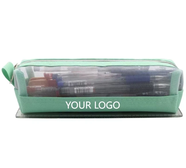 Wholesale Low Price Custom Logo Cartoon Cute Mesh Oxford Fabric School Pencil bag Color Pencil Case Creative Pen Case Pouch