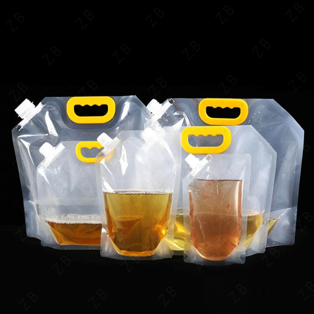 Reusable Composite Food Bag PE Transparent Plastic Bags Liquid Wine Fruit Juice Clear Nozzle Stand Up Pouch with Spout Handle