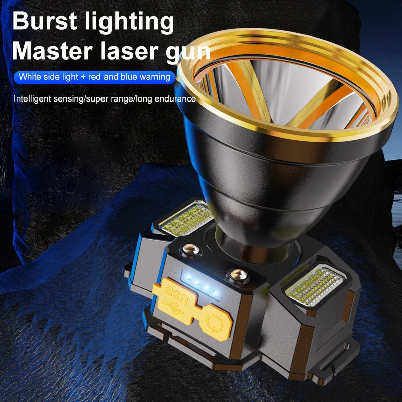 Smart Hand Motion Sensor Headlamp Usb Rechargeable Led Head Light Digital Display 3 Modes Outdoor Band Lamp