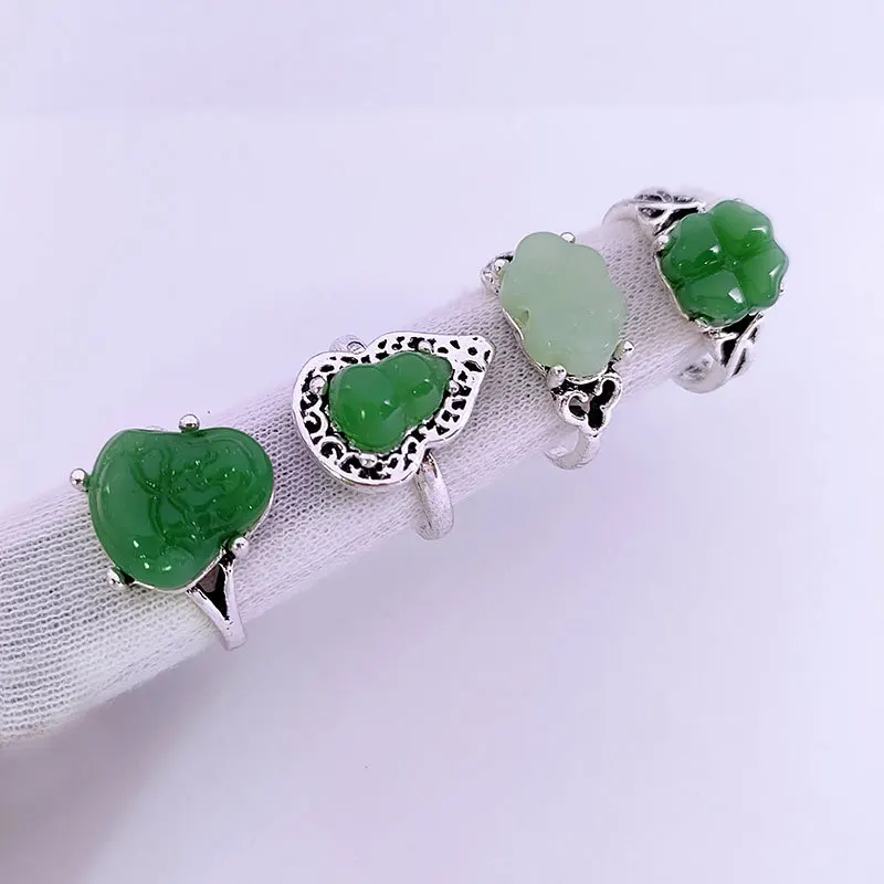 Vintage Style Chinese Gold Jade Ring Gold Plated Ring Zircon Mix Bulk Gemstone Opening Adjustable Ring