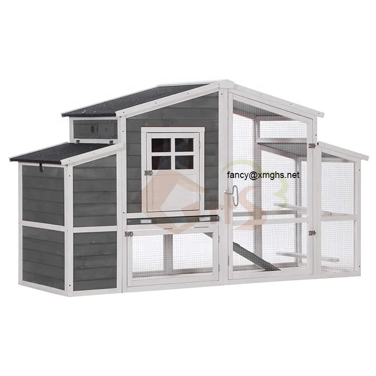 middle size gray and white color cedar fir wood chicken coop small animal cage pet house for backyard domestic use home outdoor