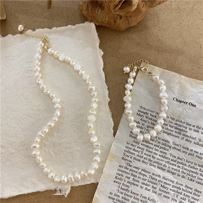 Handmade Buddha Gold Chain Choker Baroque Natural Freshwater Pearl Bracelet Necklace For Women As Mother Gift