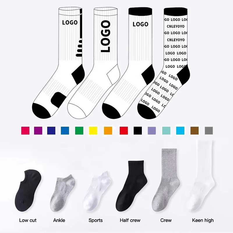 NO MOQ High Quality Custom Logo Socks Men Running Sport Socks Custom Logo Basketball Socks