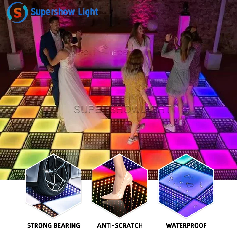 3d Infinity Mirror Video Light Led Dance Floor Glass Rgb Interactive Led Wedding Dance Floor