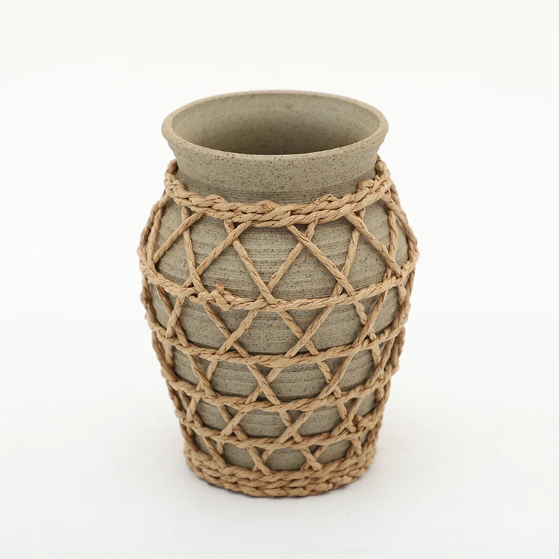 Household Decoration Paper Rope Round Ceramic Vase Flowerpot Plant pot
