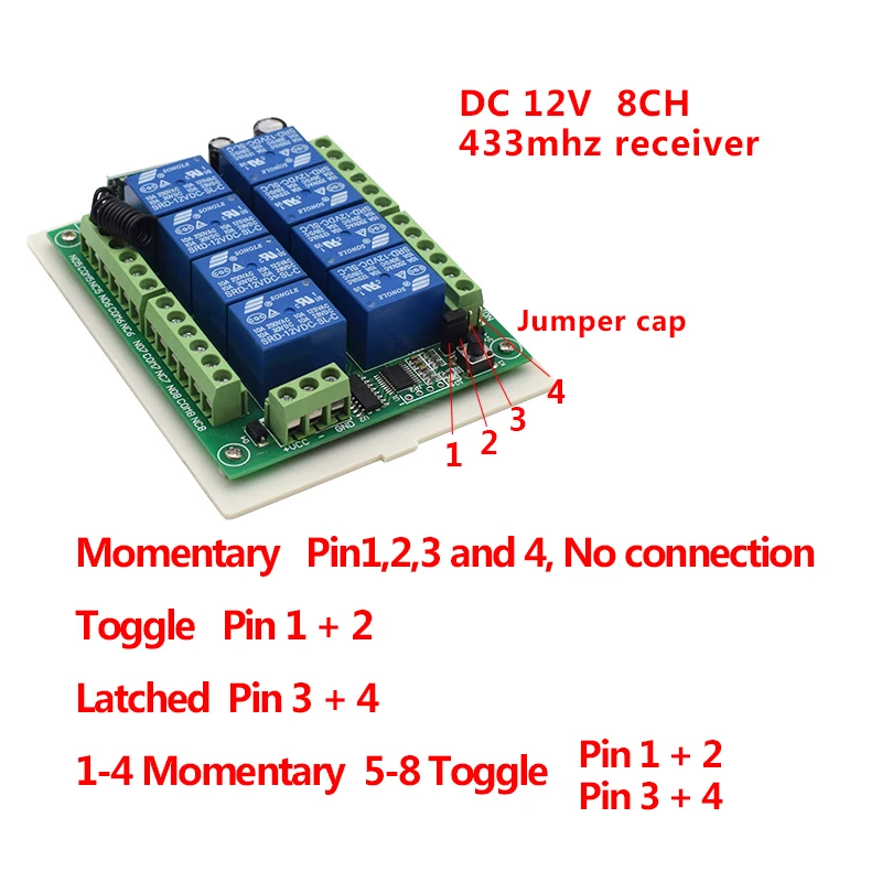 8 CH channel Relay Module RF Wireless Remote Control Switch DC 12V 24V & 433MHz Remote Control System Receiver Transmitter