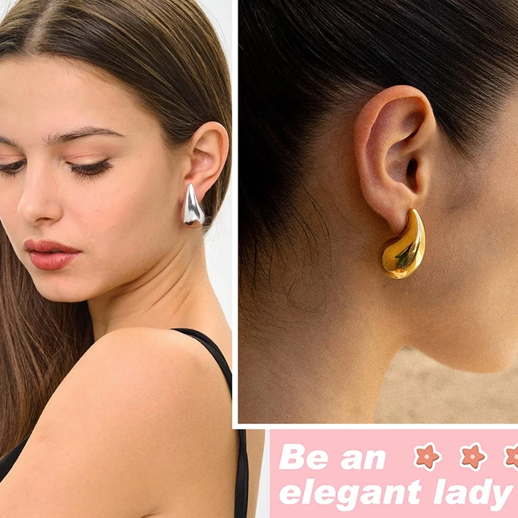 Stainless steel Teardrop Gold Big Earrings Fashion Jewelry Gift Waterdrop Gold Earrings Necklace Bracelet for Women