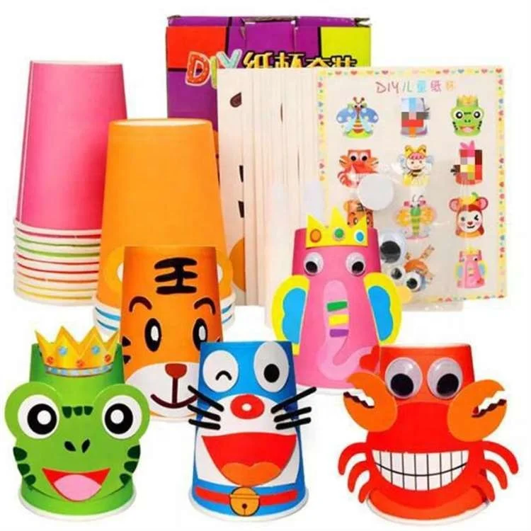 12pcs  Sticker Material Kit Whole Set  Kids Kindergarten School Art Craft Educational Toys Children 3D DIY handmade Paper Cups