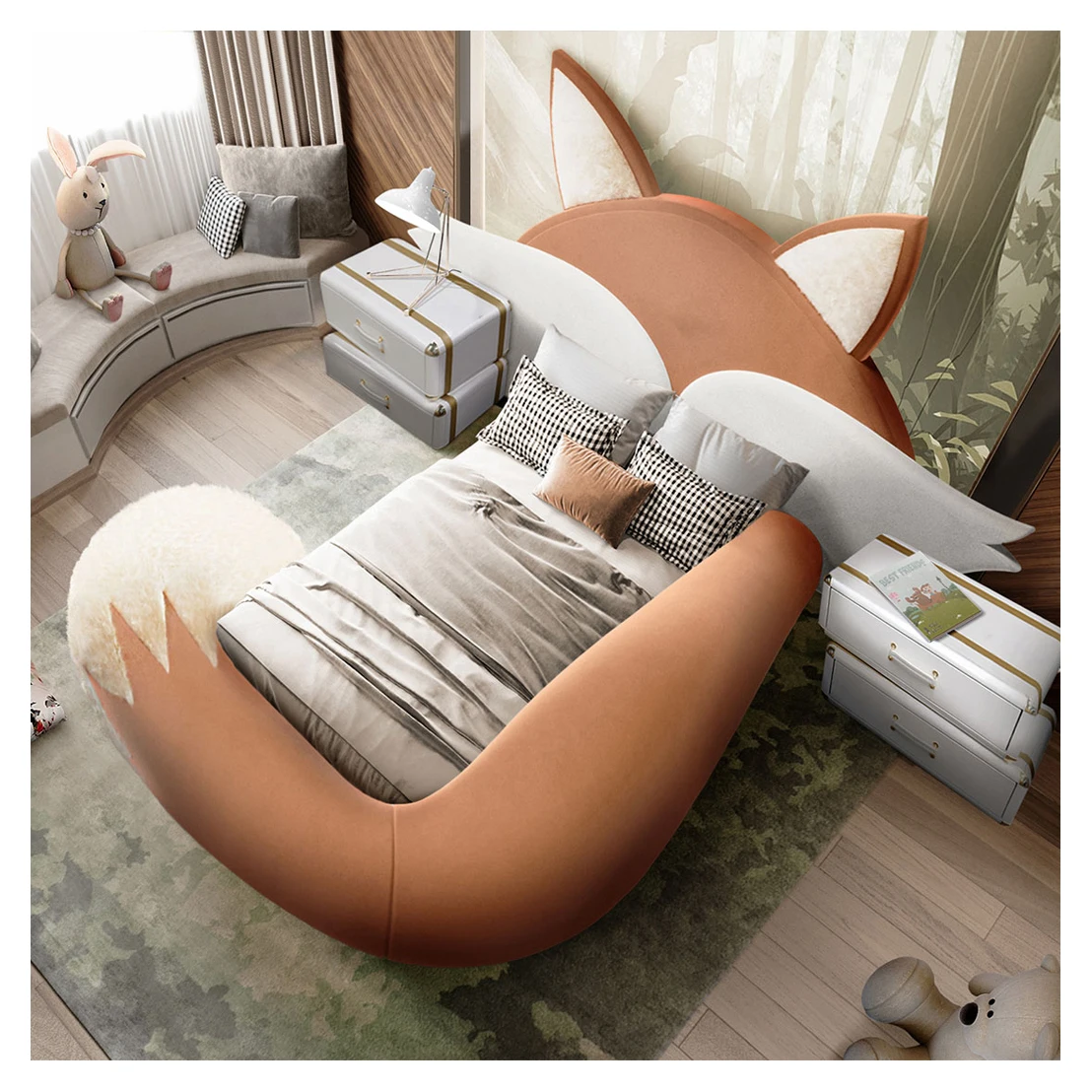 New design home use single Italian bed frame modern boy girl kid bed room furniture solid wood fabric beds kids