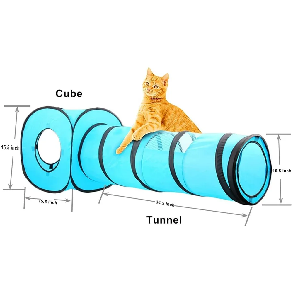 Pawise Interactive Cat Toy Pop Up Collapsible Cat Tunnel Toy Foldable Detachable  Cat Tunnel And Cube Set For Indoor Kitten Play