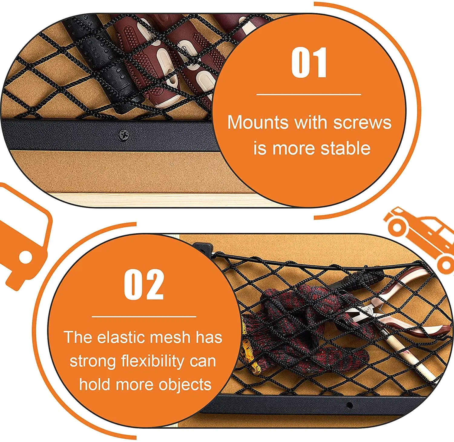 Универсальный держатель для автофургона, эластичный автомобильный органайзер, Сетчатая Сумка на заднее сиденье, карманная Сетчатая Сумка для хранения в автомобиле с винтом