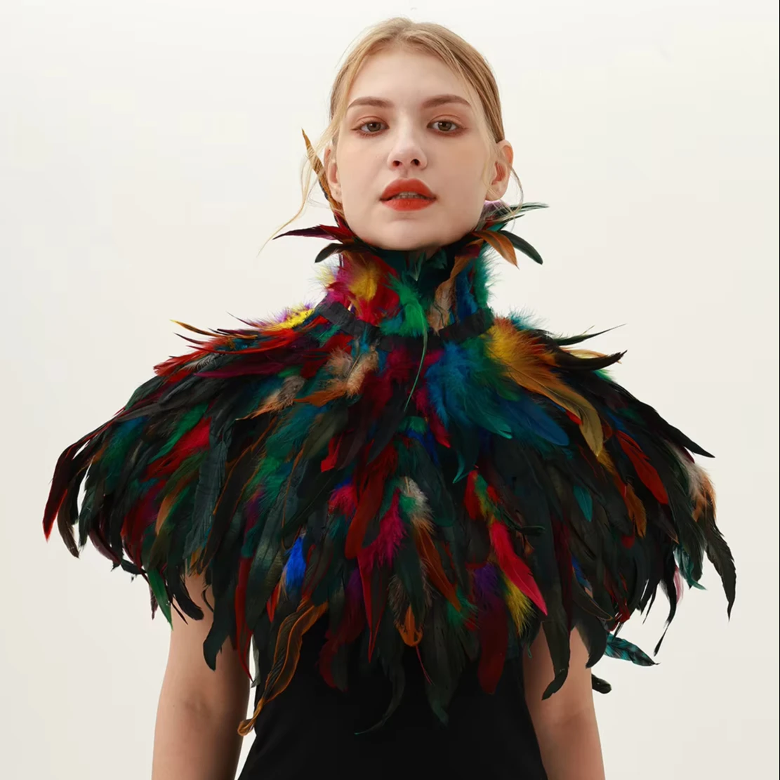 Feather Cloak Dressing Role Play Gothic Feather Adjust Performance Feather Cosplay Carnival Rave Party Costume