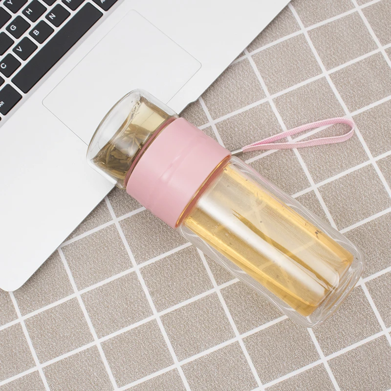 2020 Top sale double wall crystal glass water bottle clear glass water bottle with filter