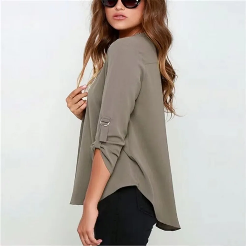 Female Clothes Ladies Short Sleeve Chiffon Tops Shirt Sexy V Neck Solid Women Blouses Casual Tee Shirt Tops