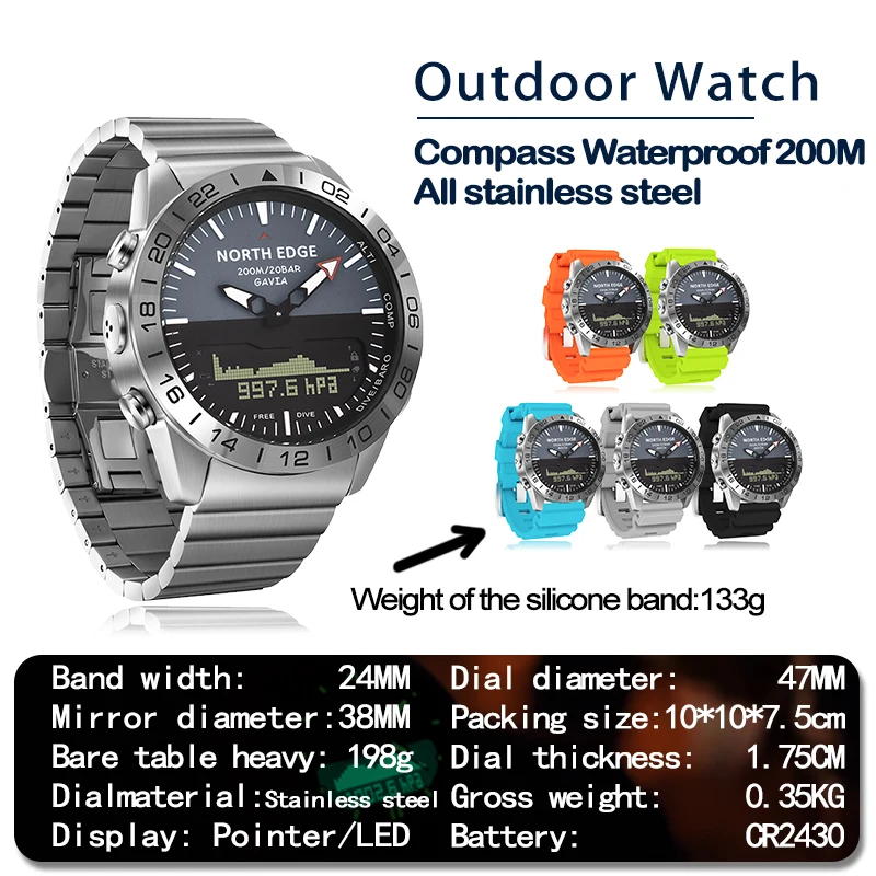 NORTH EDGE Outdoor Multi-function Smart Watch Deep Diving High Pressure Swimming Dual Display Motion Pedometer Smart Watch