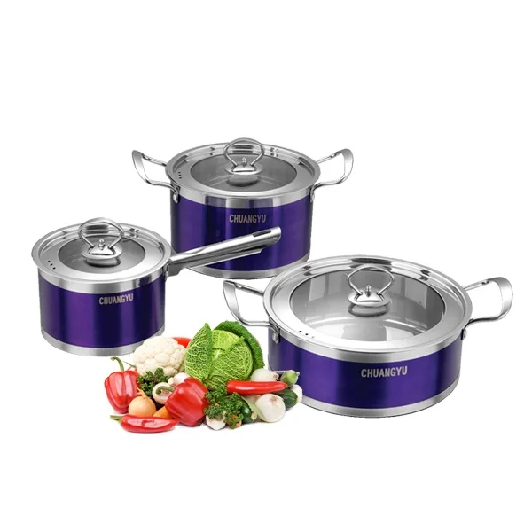 6Pcs Colorful Stainless Steel Cooking Pots Set Juego De Olla Acero De Inoxidable
