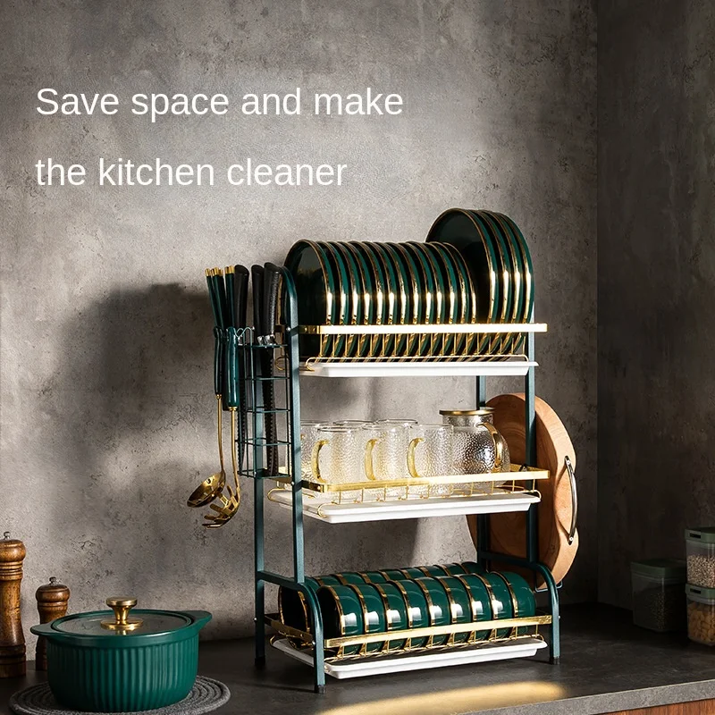 Kitchen Stainless Steel Drain Plate Rack 2 Tier Cutlery Rack Kitchen Drain Plate