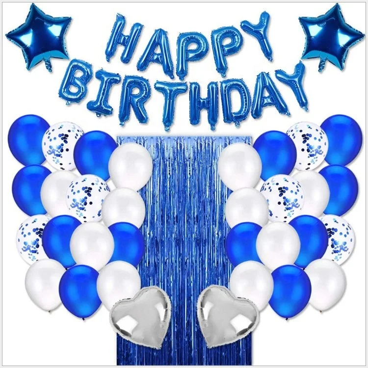Hot Selling 16 Inch Happy Birthday Balloon Set  Blue Foil Balloon For Birthday Decorations Latex balloon chain
