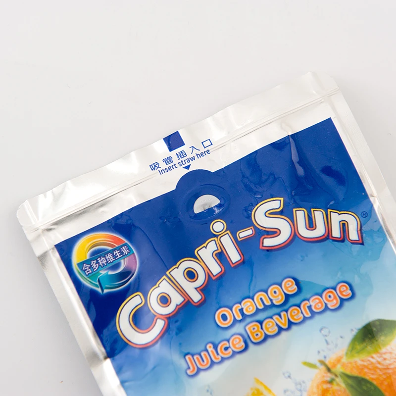 Custom Printed stand up pouches with zipper juice take away bag drink juice pouches with logo and straw