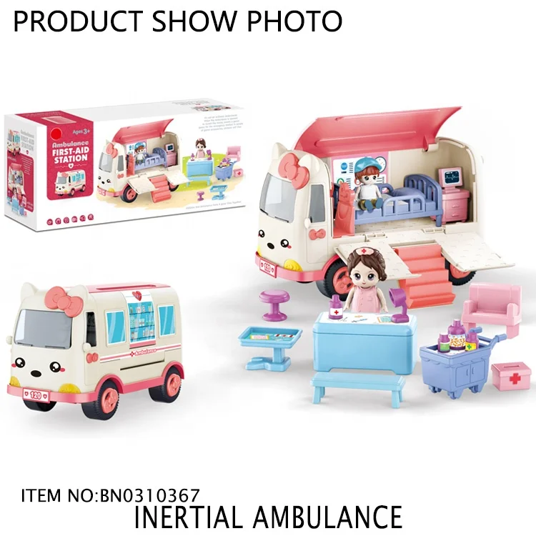 Toys 2023 frictional ambulance car set DIY playhouse games for kids indoor toys car with mini cute dolls gift  for kids