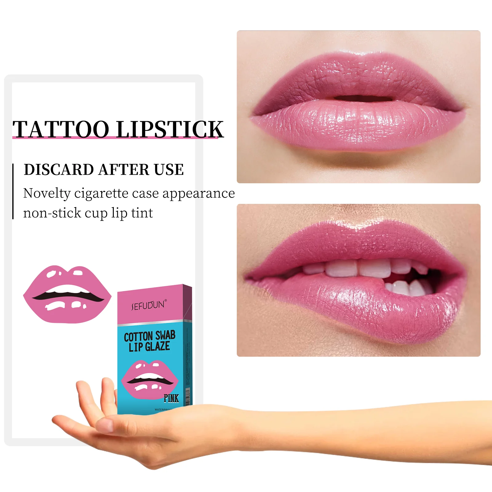 SEFUDUN Wholesale Novelty Cigarette Case Waterproof Long Lasting Non-stick Velvet Girls Tinted Cotton Swab Lip Gloss