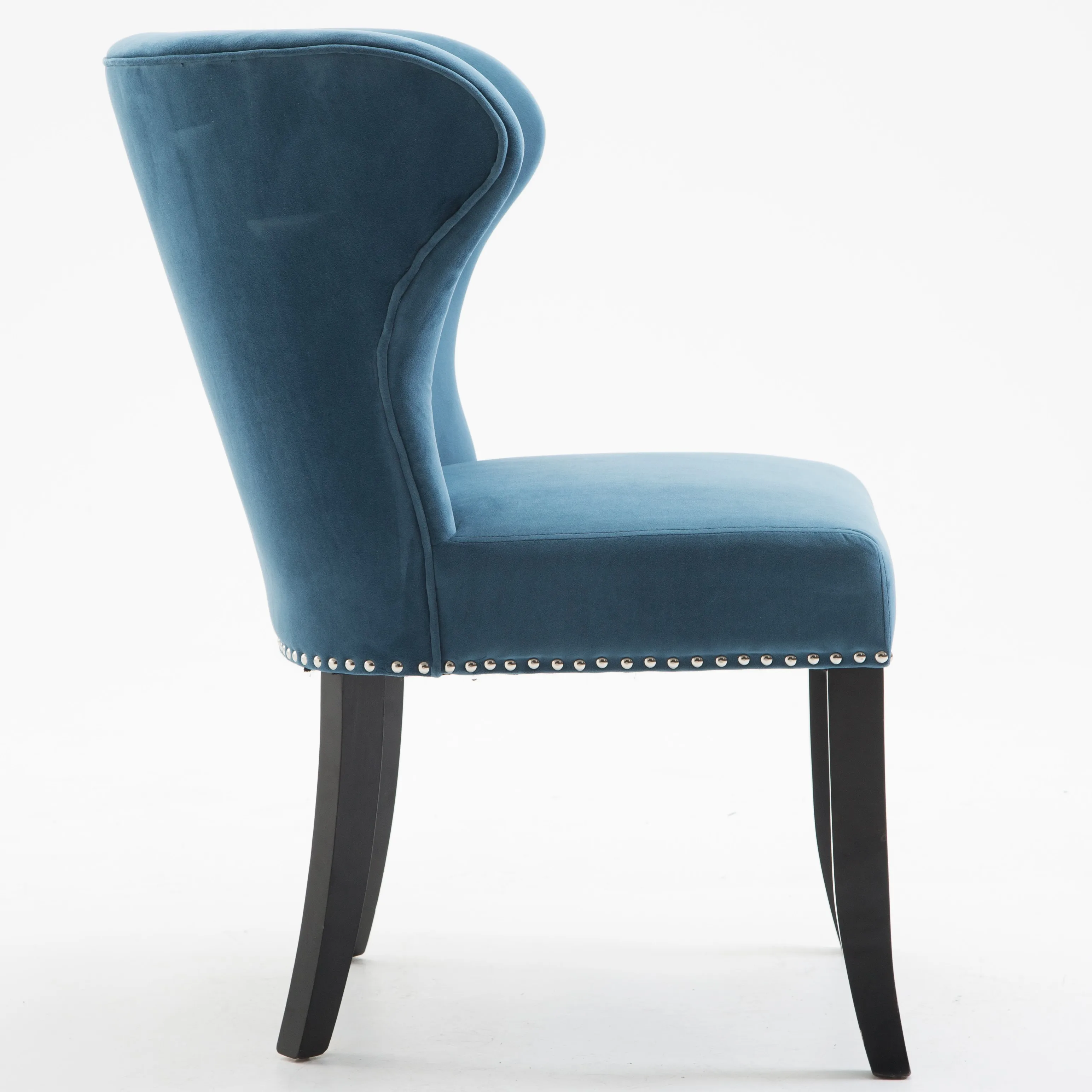 Stylish Blue Velvet Upholstered Tufted Solid Wood Legs Kitchen Dining Chair