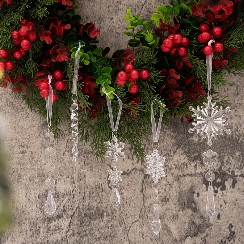 5 PCS Ice Strip Transparent Ice Edge Acrylic Clear Snowflake Christmas Tree Pendants