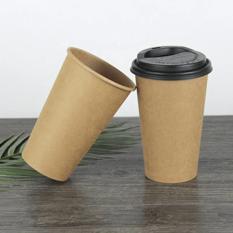 16oz 500ml Disposable Unbleached kraft Aqueous Paper Cups and Compostable Paper Cups with Lids