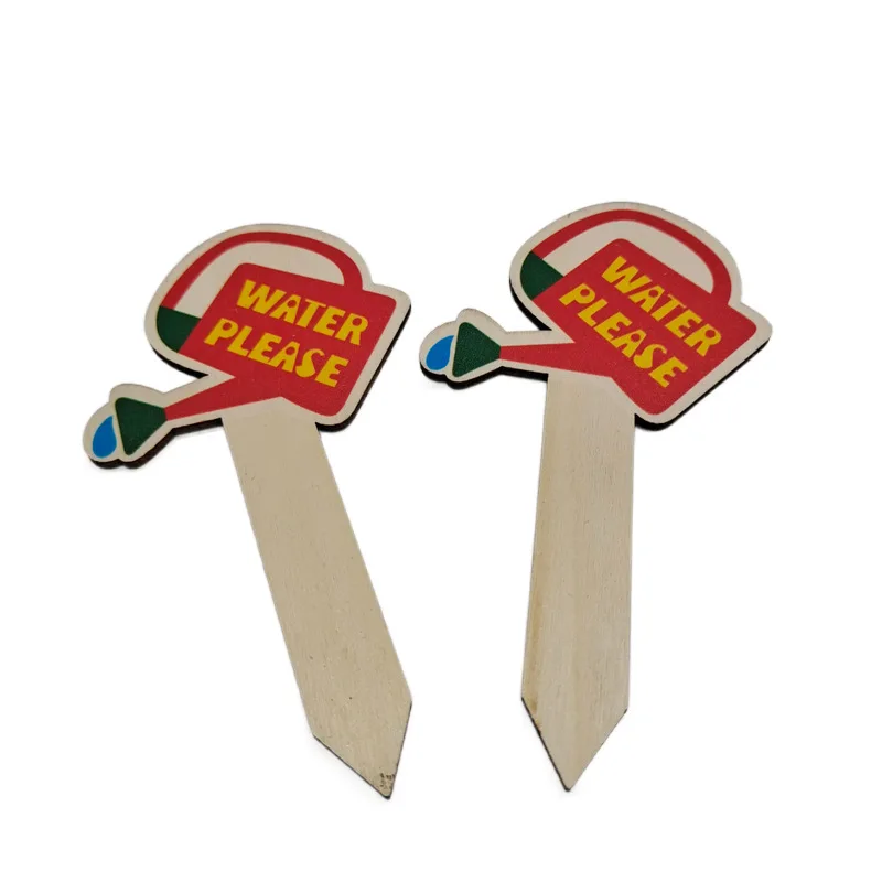 Folk Art Style Wooden Plant Markers Green Succulent Labels for Plants Plywood Decoration with Flower Theme