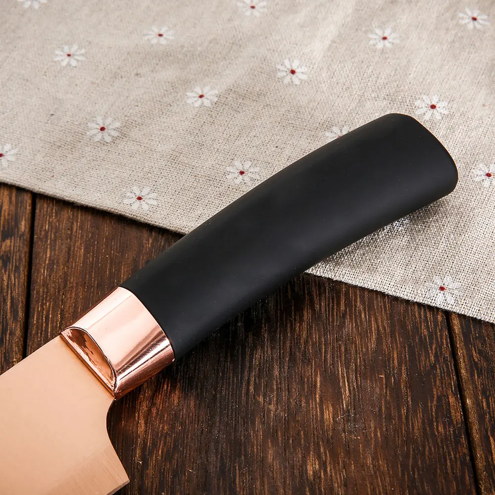 Factory Supply 6-Piece Rose Gold Titanium Coating Forged Knife Set Classic Design with PP Handle Sharp Cutting Kitchen Knife Set