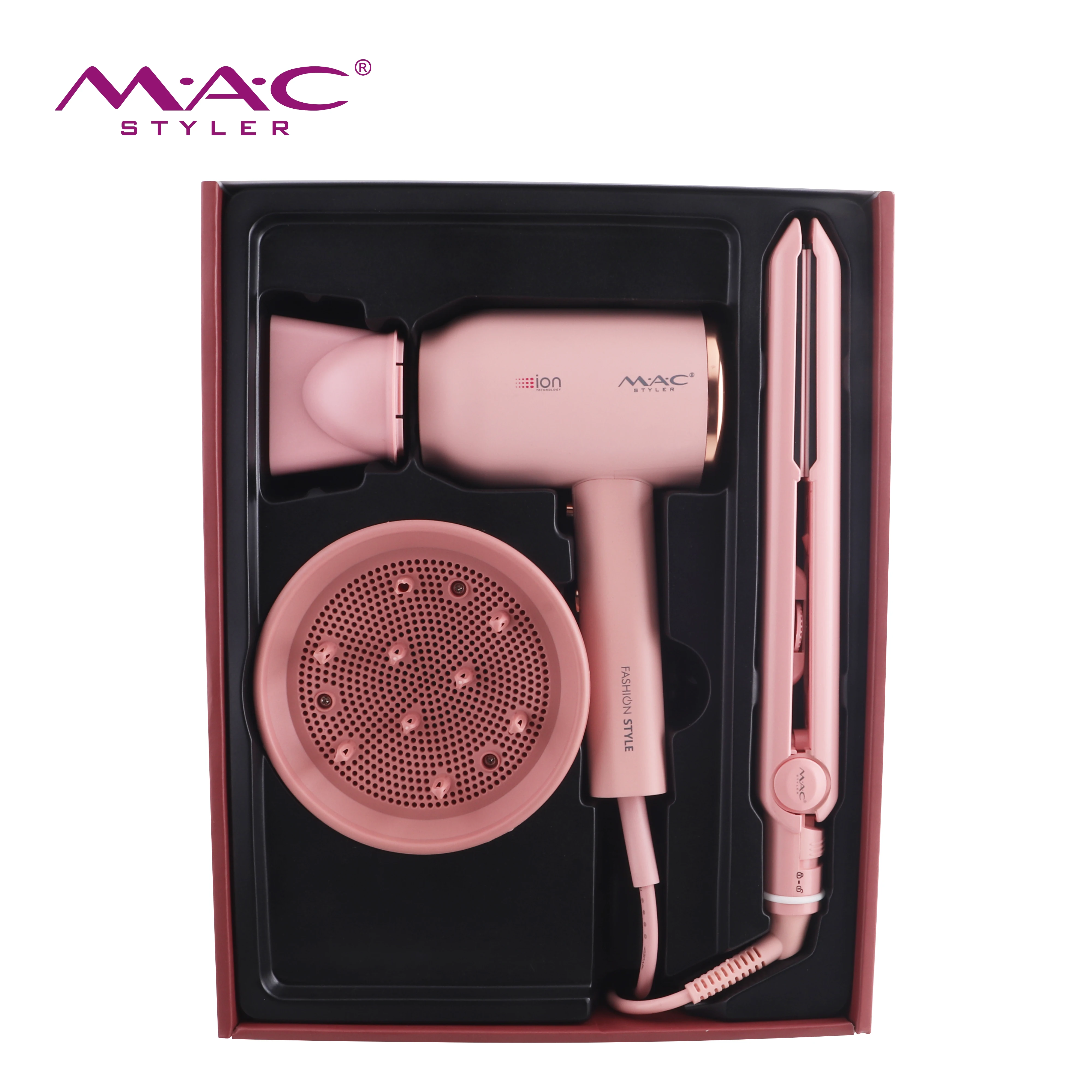 The most beautiful gift box packaging pink hair dryer straightener set must be friends and family