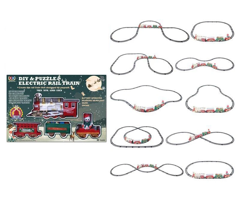 Newest Christmas Kids DIY  Music and Lights  Electric Track Car For Railtrain Gifts