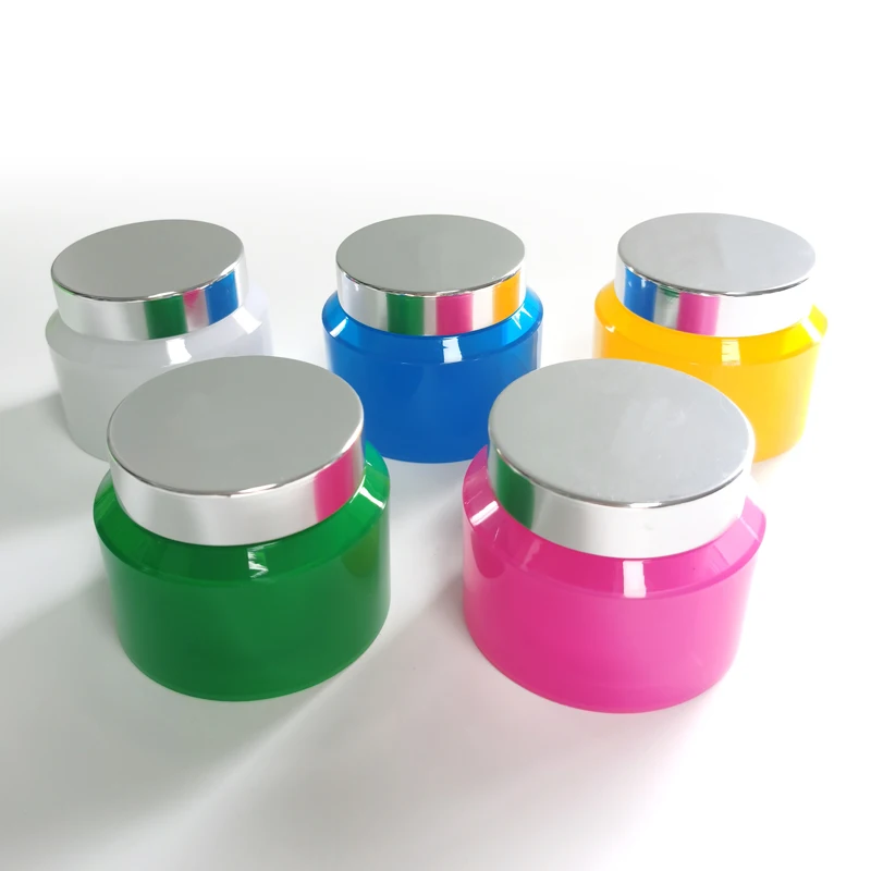 M715 70ml plastic pink white blue body scrub cream jar 70g unique round vaseline empty container with gold  silver cap