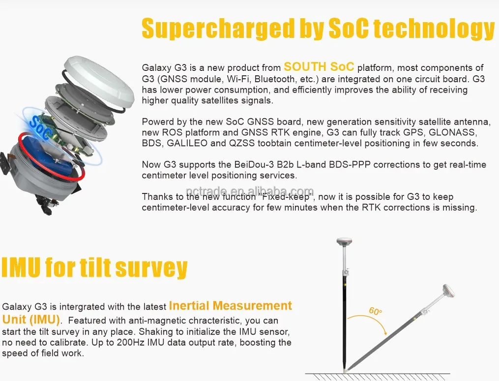Higher performance SOUTH Galaxy G3 Surveying Instrument GNSS RTK GPS receiver with SOC technology