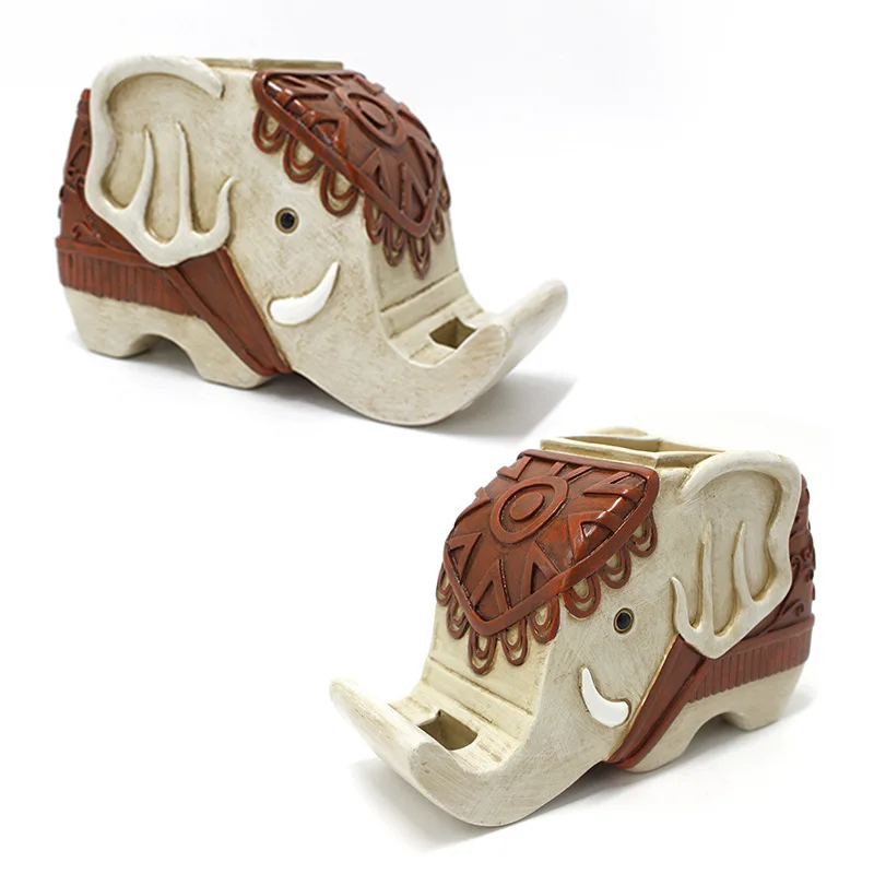 Elephant pen holder decorative storage boxes creative resin animal shape mobile phone holder decoration gift