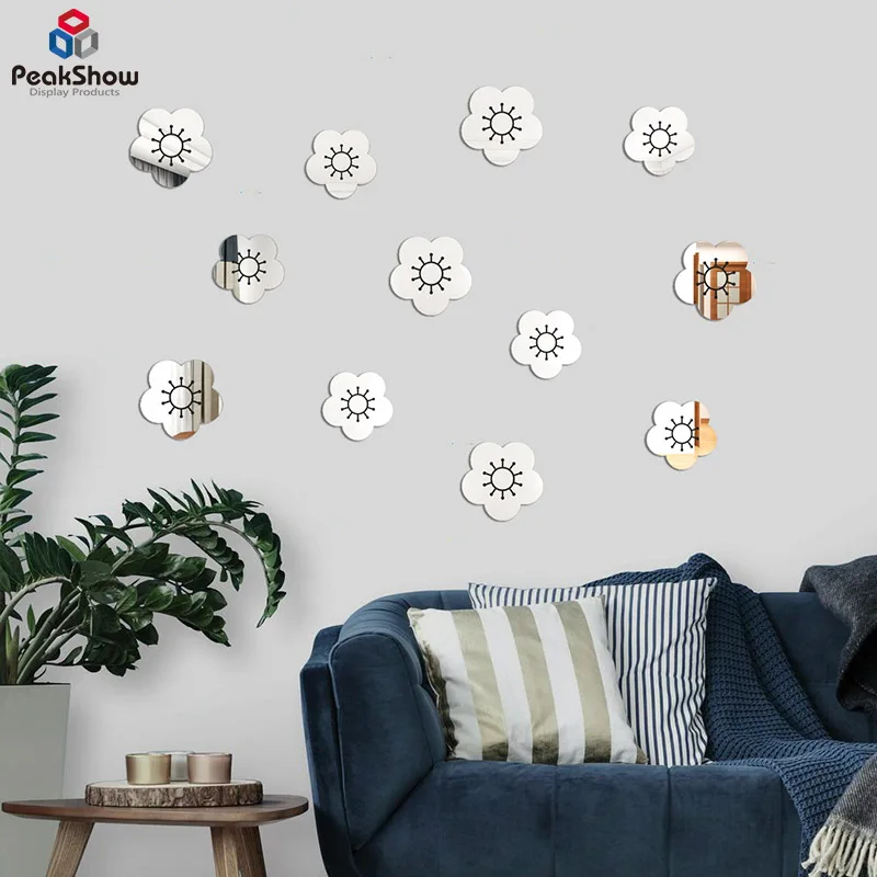 Peakshow bulk price 3mm One-way Acrylic Self Adhesive Acrylic Plastic Glass Mirror Sheet Flowers Design Decorative Wall Mirrors