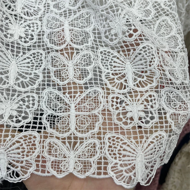 2024 new design embroidery butterfly chemical guipure cord lace African lace fabric for dress