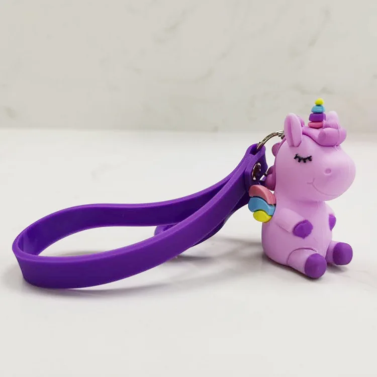 Cute 3d anime figure keychains custom pvc silicone animal rainbow horse shape design girls children pendant keychain for bag