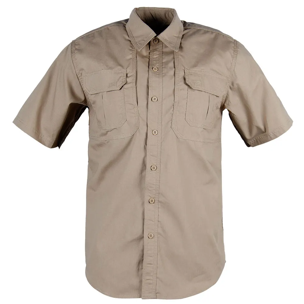 Khaki Tactical Shirts Short Sleeve Shirt Hand-made TC 65 35