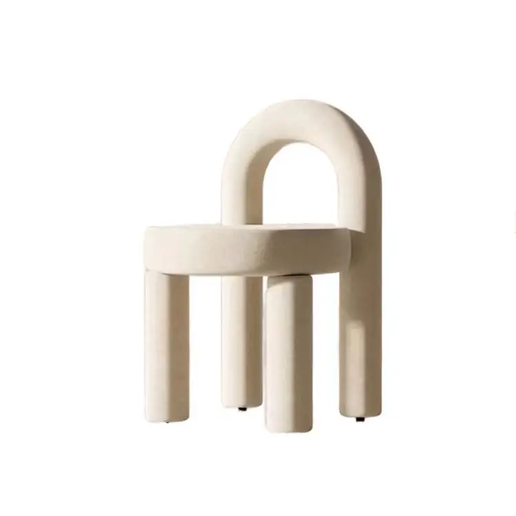 New design white round cosmetic chair cafe fabric wood frame casual dining chair movable chair