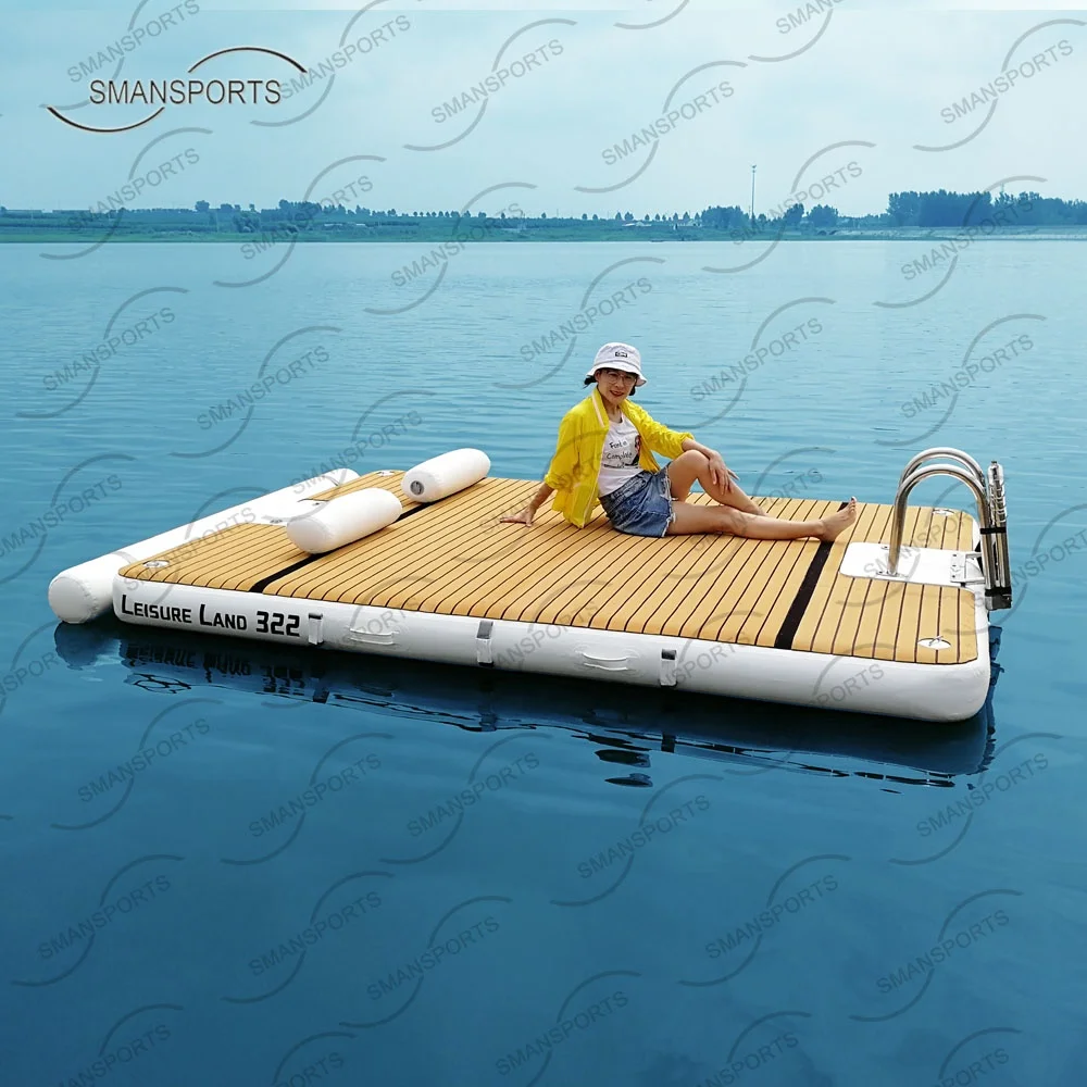 drop stitch fabric inflatable jetski dock station teak leisure swim platform water floating party island
