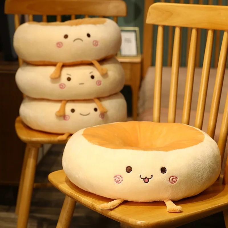 New Cute Round Toast Bread Shape Seat Cushion Stuffed PP Cotton Plush Sofa Indoor Floor Decor Sitting Pillow