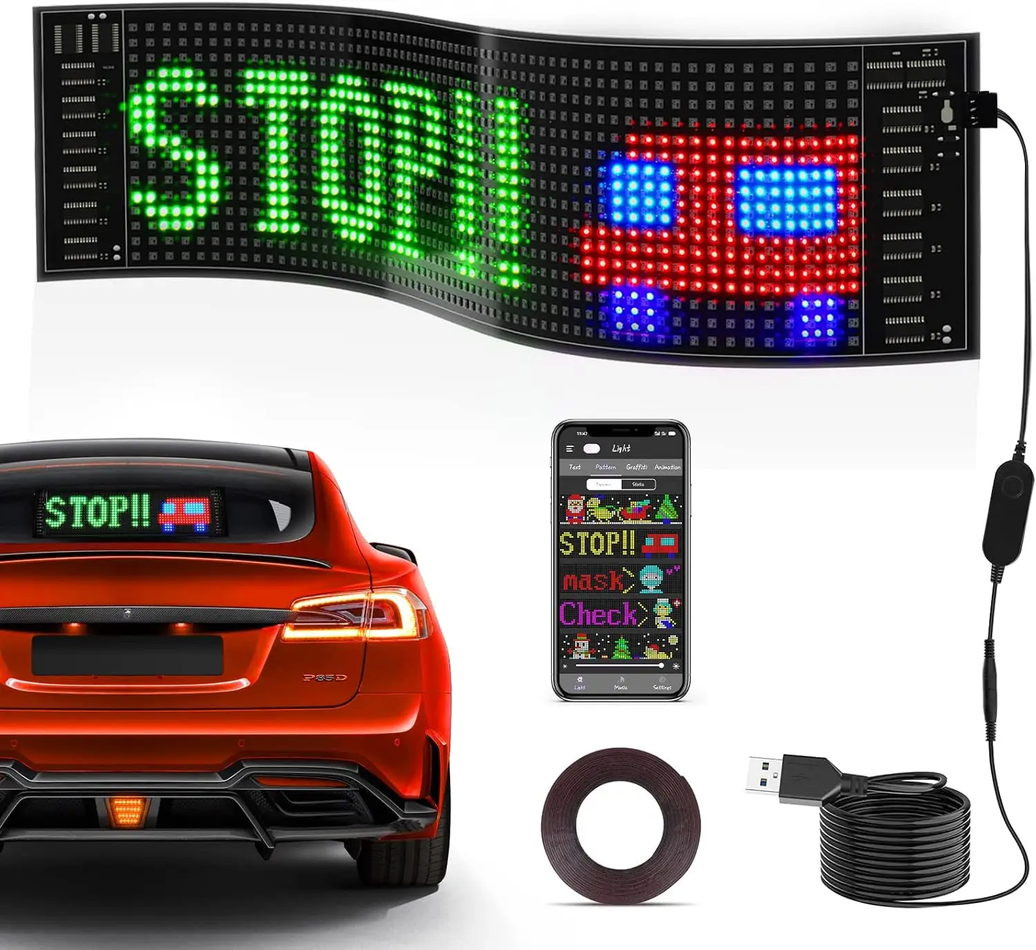 Гибкая Светодиодная панель автомобиля Usb 5 В BT светодиодный дисплей программируемый текстовый узор пульт дистанционного управления экран