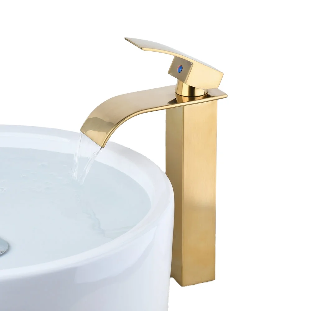 Beelee Hotel Modern Single Handle Hot Cold Water Wash High Basin Faucet Bathrooms Sink Brass Gold Mixer Taps For Bathroom