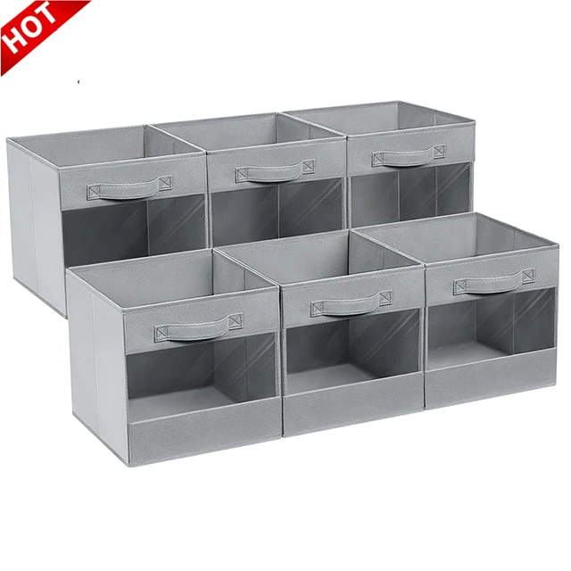 Hot Sales  Collapsible Non Wovens Fabric Cube Organizer Storage Bin Clothes Boxes With Window