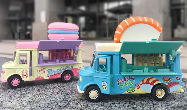 Patented product Magnetic induction 1:36 Alloy electronic pull back sushi ice cream hamburger food metal die cast car model