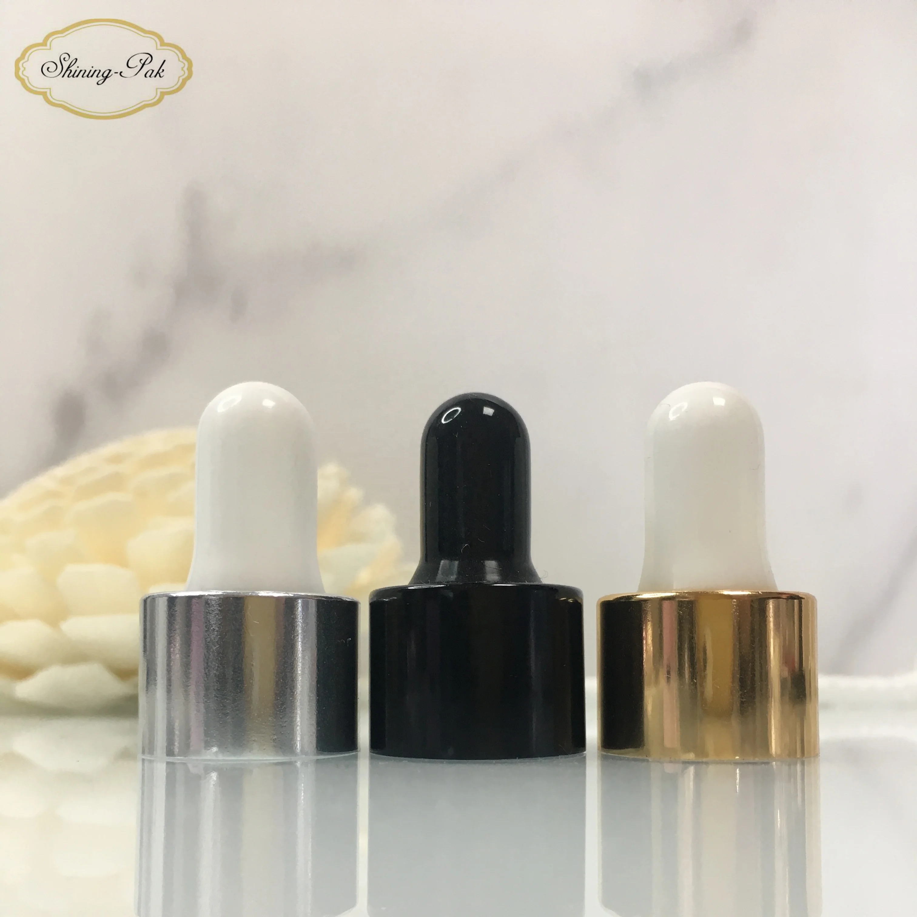 In stock 18/410 Shiny Gold Smooth Glass Pipette Aluminum Dropper Gold Dropper