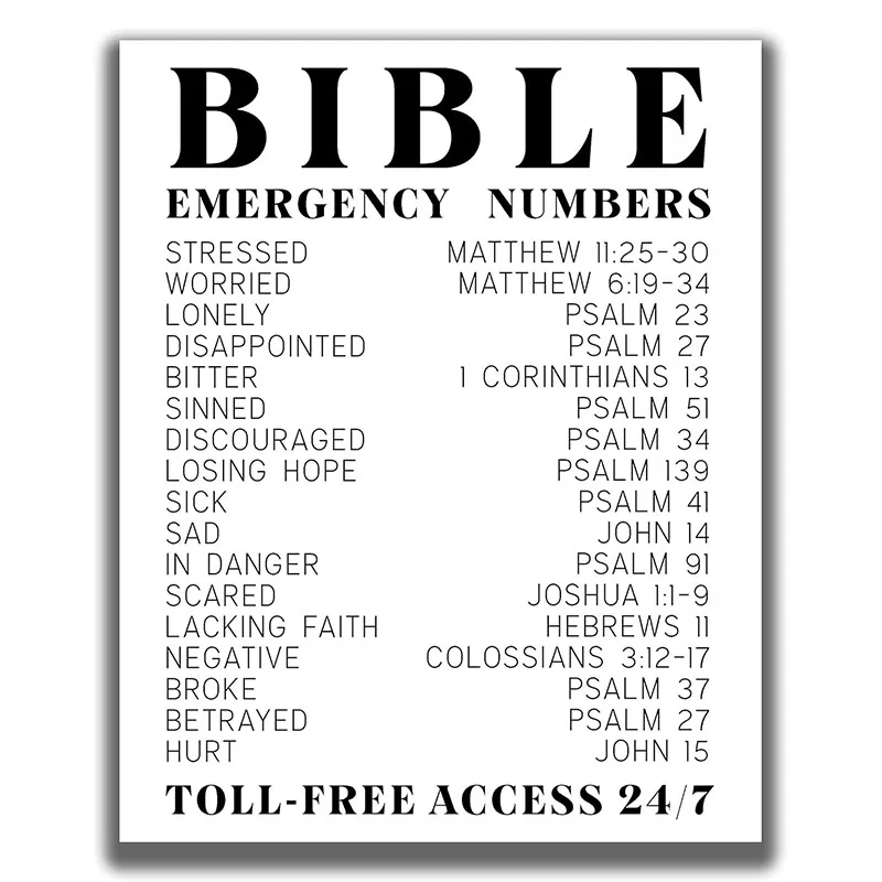Custom Unframed Print Funny Bible Verse Wall Art Decoration Home Bible Verse Poster Bible Emergency Numbers