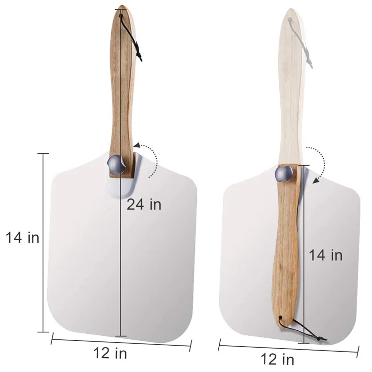 Premium Aluminum Pizza Tools Folding Oaken Handle Peel Shovel Plate with